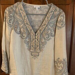 J.Jill NWOT linen v neck top ST Small Tall